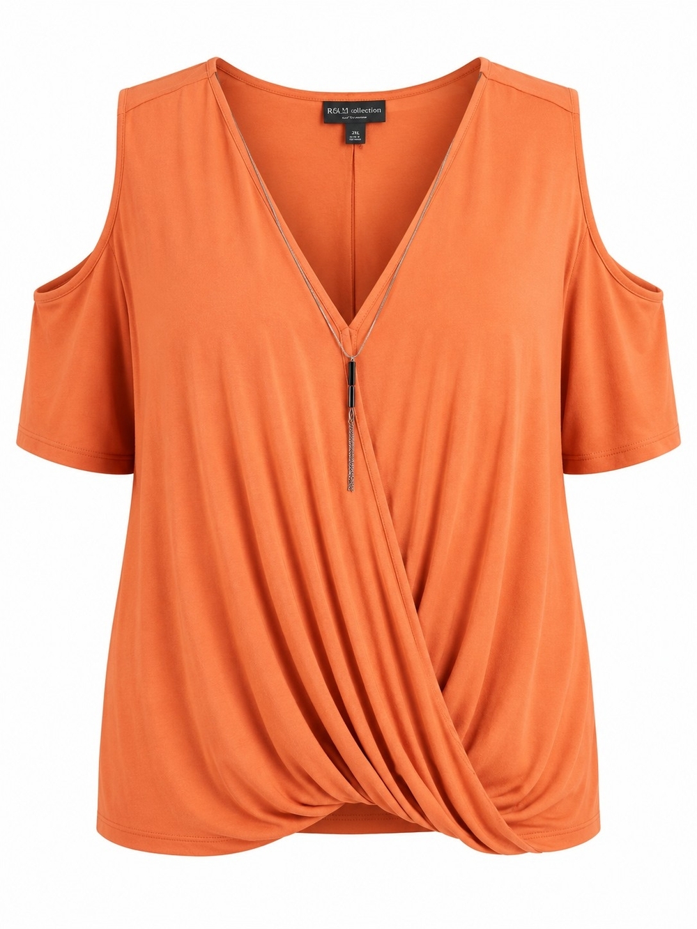 Women's Orange Cold-Shoulder Surplice Top